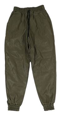 Khaki koženkové cuff kalhoty 