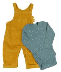 2set - Okrové laclové manšestráky + modré body Next