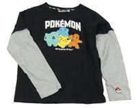 Černé triko s šedými rukávy - Pokémon