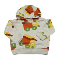 Šedá mikina s náklaďáky a kapucí zn. Dunnes stores