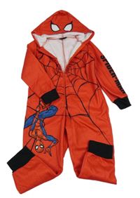 Červená fleecová kombinéza se Spidermanem a kapucí 