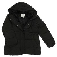 Černá šusťáková prošívaná zimní bunda s kapucí Primark