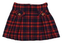 Červeno-tmavomodrá kostkovaná vlněná sukně Tu