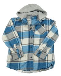 Modro-bílá kostkovaná košilová bunda s kapucí River Island