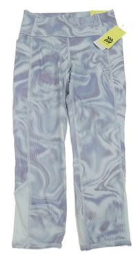 Nové- Světlemodro-fialovo-šedé vzorované sportovní legíny 