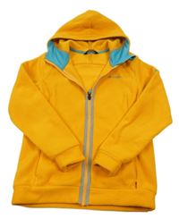 Pomerančová fleecová propínací mikina s nápisem a kapucí 