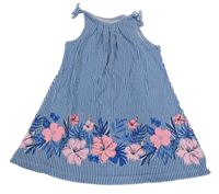 Modro-bílé pruhované bavlněné šaty s kytičkami C&A