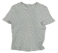 Bílé žebrované crop tričko s kvítky 