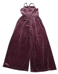 Tmavorůžový sametový kalhotový overal Next
