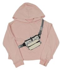 Světlerůžová crop mikina s ledvinkou a kapucí C&A