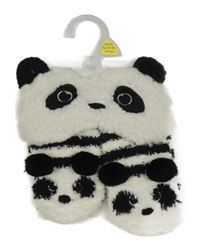 Nové - 2set - Černo-bílá huňatá maska - panda + chlupaté ponožky F&F vel.31-36