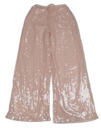 Světlerůžové tylové flitrové culottes kalhoty Shein