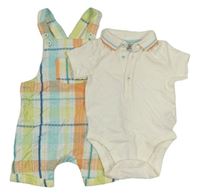 2set - Barevné kostkované krepové laclové kraťasy + polo body Mothercare