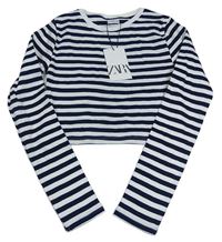 Tmavomodro-bílé pruhované crop triko Zara