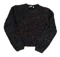 Černo-barevný melírovaný chlupatý crop svetr Miss E-vie 