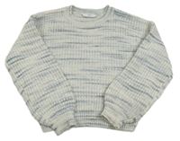 Bílo-modro-růžový melírovaný vlněný crop svetr M&S