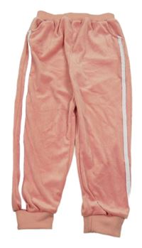 Růžové sametové tepláky s pruhy 