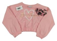 Nové - 2set - Broskvová crop mikina se srdíčkem + gumička Matalan