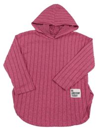 Růžovo-šedý melírovaný žebrovaný svetr s kapucí 