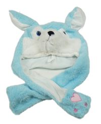 Tyrkysovo-bílá kožešinová čepice - vlk 