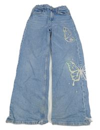 Světlemodré wide rifle s motýly H&M