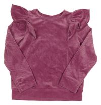 Růžová sametová žebrovaná mikina s volánky Little Kids