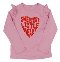 Světlerůžové triko s nápisem a volánky 