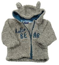 Šedá huňatá propínací mikina s nápisem a kapucí Lupilu