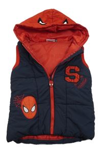 Tmavomodro-červená šusťáková zateplená vesta se Spider-manem a kapucí Marvel