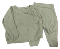 2set - Zelenošedý žebrovaný svetr + kalhoty H&M