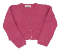 Tmavorůžový chlupatý propínací svetr H&M