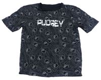 Černo-šedé vzorované tričko s medvídky Pudsey a nápisem George
