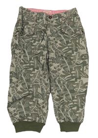 Šedo-khaki capri cuff plátěné kalhoty s lístečky Bluezoo