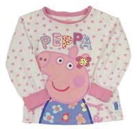 Bílo-růžové puntíkaté pyžamové triko s Peppa Pig character