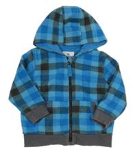 Modro-tmavošedý kostkovaný fleecový bomber s kapucí Topolino
