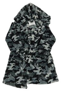 Šedo-černý army plyšový župan s kapucí F&F