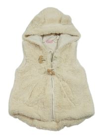 Smetanová kožešinová podšitá vesta s kapucí s oušky zn. Smile