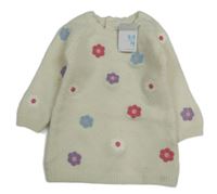 Nové - smetanové svetrové šaty s květy PRIMARK