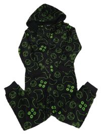 Černo-zelená plyšová kombinéza s X-BOX a kapucí Peacocks