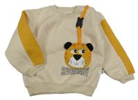 Světlebéížovo-hořčicová teplá mikina s 3D tygrem 