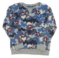 Šedo-modrá army melírovaná vánoční mikina se Santy PEP&CO