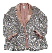 Stříbrno-starorůžový flitrový sáčkový cardigan RIVER ISLAND