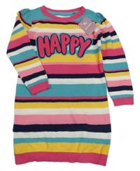 Nové - barevné pruhované vzorované pletené šaty s nápisem Tu