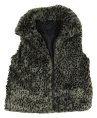 Šedo-černá vzorovaná kožešinová podšitá vesta Zara