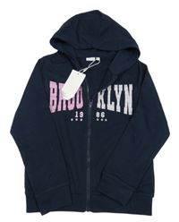 Nové - tmavomodrá propínací mikina s nápisem a kapucí name it.