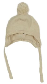Smetanová pletená zavazovací čepice s bambulí H&M
