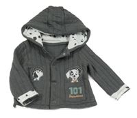 Tmavošedý žebrovaný vyteplený kabátek s dalmatinky a kapucí PRIMARK