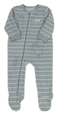 Světlemodrošedo-bílý pruhovaný fleecový overal s Pú s kamarády George