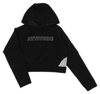 Černo-světlešedá žebrovaná crop mikina s nápisem a kapucí PRIMARK