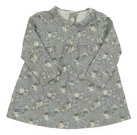 Šedomodré vzorované šaty s domečky a větvičkami a límečkem Zara